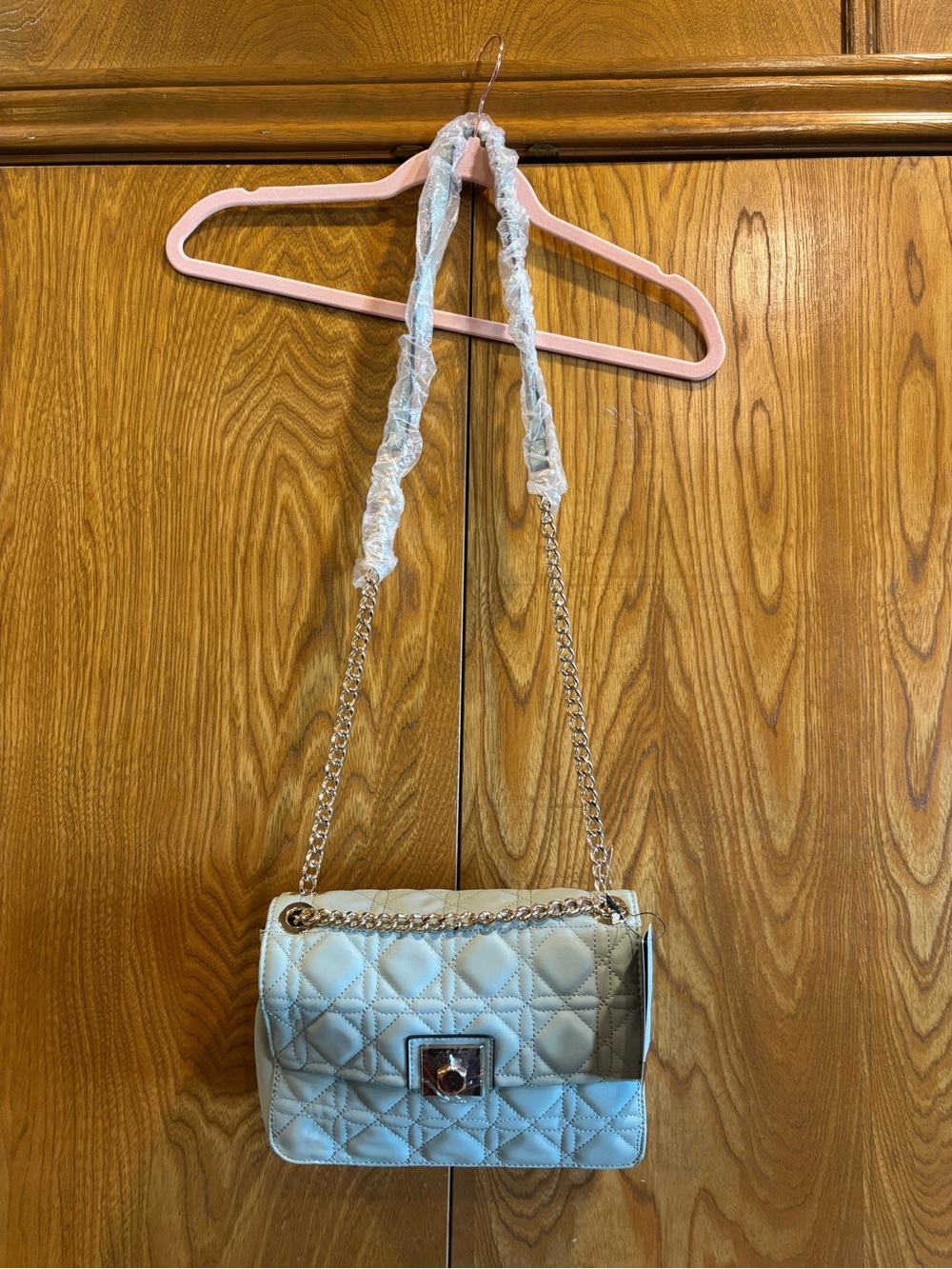 Nine West Quilted Light Blue Crossbody Bag with Gold Chain